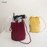 Pleated Bucket Bag Casual Shoulder Bags Solid Bucket Bag Female Messenger Bag