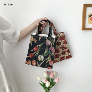 Vintage Canvas Handbag Women Shoulder Mini Casual Tote Bags
