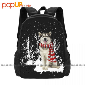 Alaskan Malamute Merry Christmas Backpack Large Capacity