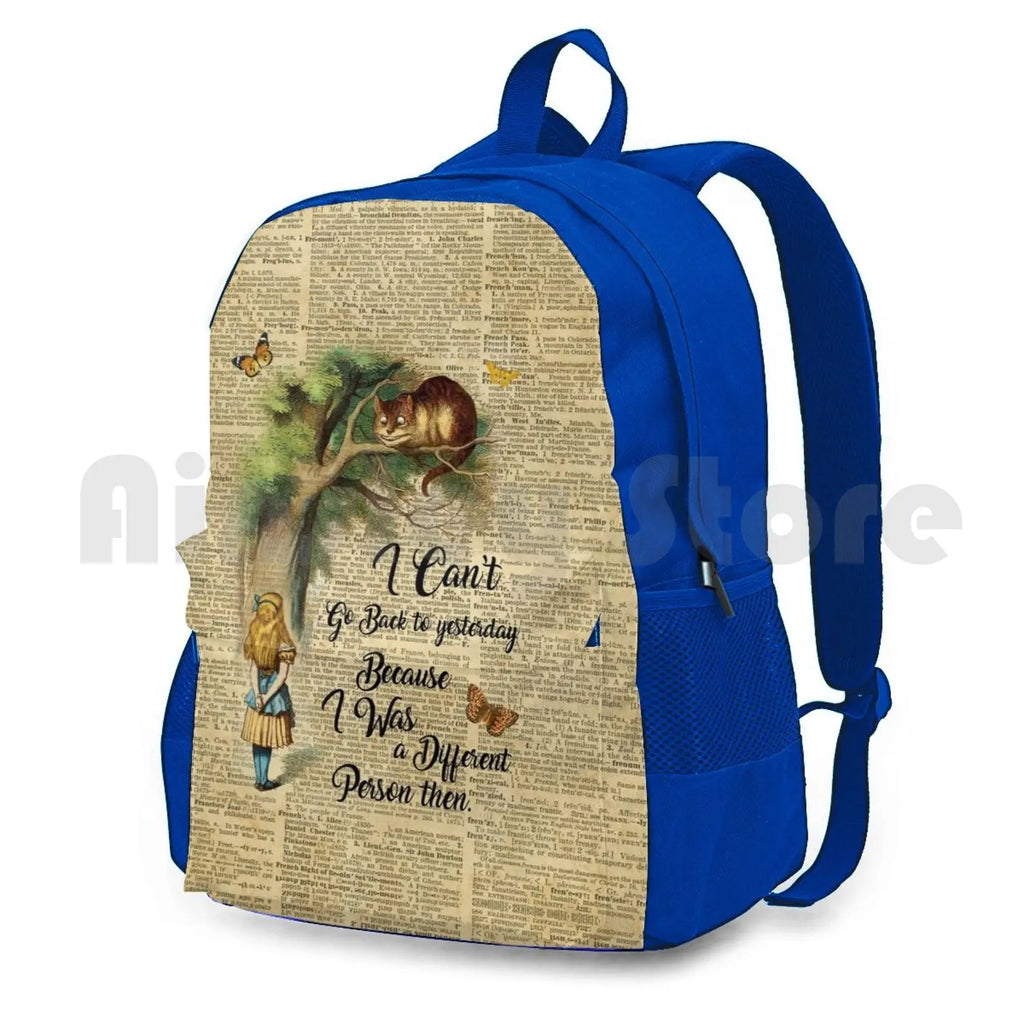 Alice In Vintage Dictionary Art Outdoor Hiking Backpack Waterproof