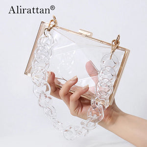 Alirattan Diamond-Shaped Acrylic Bag Shoulder Chain Transparent Square Bag