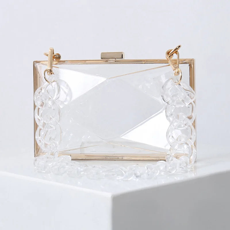 Alirattan Diamond-Shaped Acrylic Bag Shoulder Chain Transparent Square Bag
