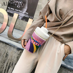 Alirattan Women's Sequin Straw Bucket Bag Cross Body Chain Bag