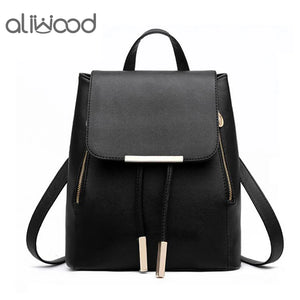 Leather Women's Backpack High School Bags Rucksack For Teenagers Girls