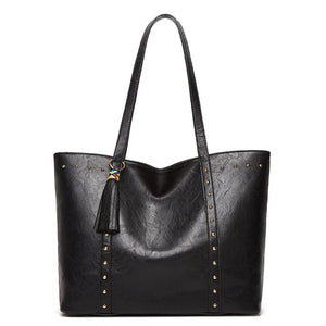 Retro Tassel Rivet Women's Bag Large Capacity Leather Shoulder Bag Handbags