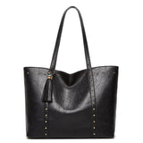 Retro Tassel Rivet Women's Bag Large Capacity Leather Shoulder Bag Handbags