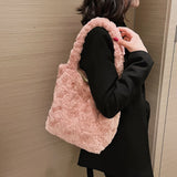 Fluffy Tote Bag Pink Faux Fur Hobo Bag Korea INS Handbag Purses Clutch