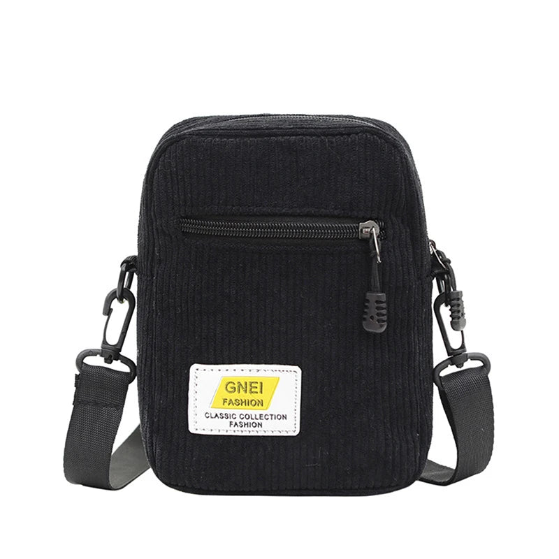 Corduroy Zipper Shoulder Bag Multi-Layer Crossbody Bag