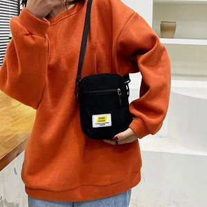 Corduroy Zipper Messenger Bag Shoulder Bag Multi-Layer Street Shoulder Bag