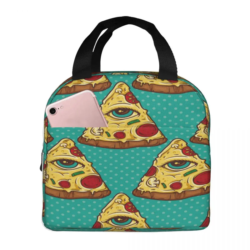 All Seeing Eye Pizza Slice Cooler Bag Zipper Thermal Lunch Box Tote