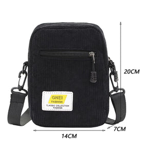 Corduroy Zipper Messenger Bag Autumn Winter Street Shoulder Bag