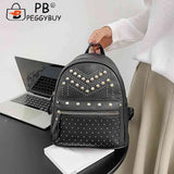 Waterproof PU Leather Backpack Rivet Studded Satchel School Bag