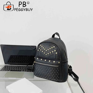 Waterproof PU Leather Backpack Rivet Studded Satchel School Bag