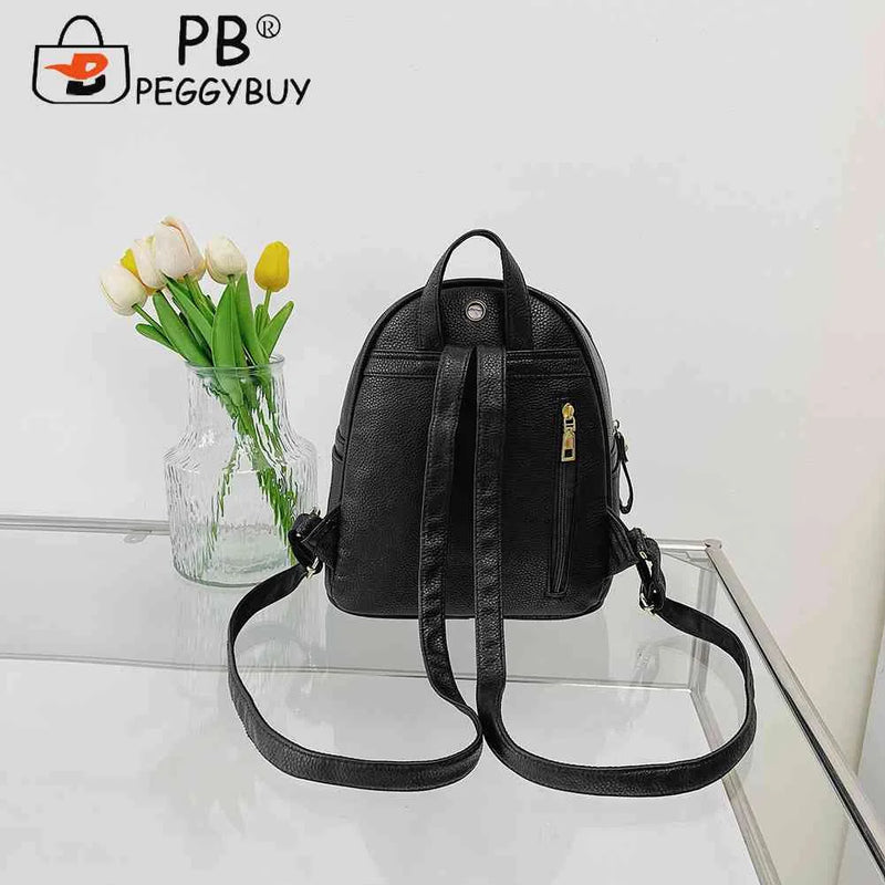 Waterproof PU Leather Backpack Rivet Studded Satchel School Bag
