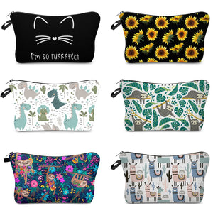Alpaca Sloth Printed Makeup Bag Animal Floral Pattern Cosmetic Bag