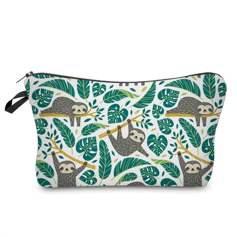 Alpaca Sloth Printed Makeup Bag Animal Floral Pattern Cosmetic Bag