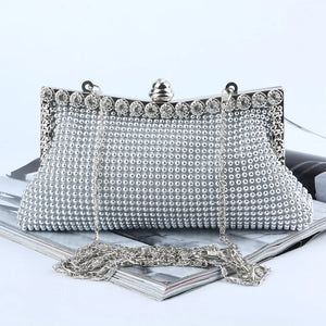 Aluminum Bead Women Evening Bag Rhinestone Clutch Chain Handbag