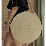 Summer Round Straw Bag for Women Large Drawstring Beach Bags Vintage Handbags