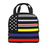 USA Thin Lines Flag Cooler Bag Zipper Thermal Lunch Box Tote Food Bag