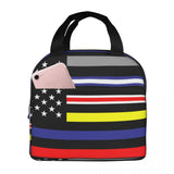 USA Thin Lines Flag Cooler Bag Zipper Thermal Lunch Box Tote Food Bag