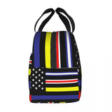 USA Thin Lines Flag Cooler Bag Zipper Thermal Lunch Box Tote Food Bag