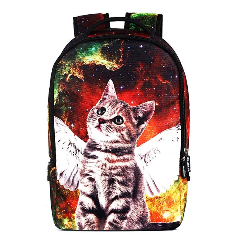 Angel Cat Printing Backpack Women School Bags for Teenage Girls