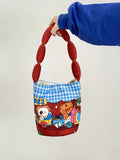 Animal Cartoon Print Bucket Shoulder Bag Canvas Tote