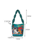 Animal Cartoon Print Bucket Shoulder Bag Canvas Tote