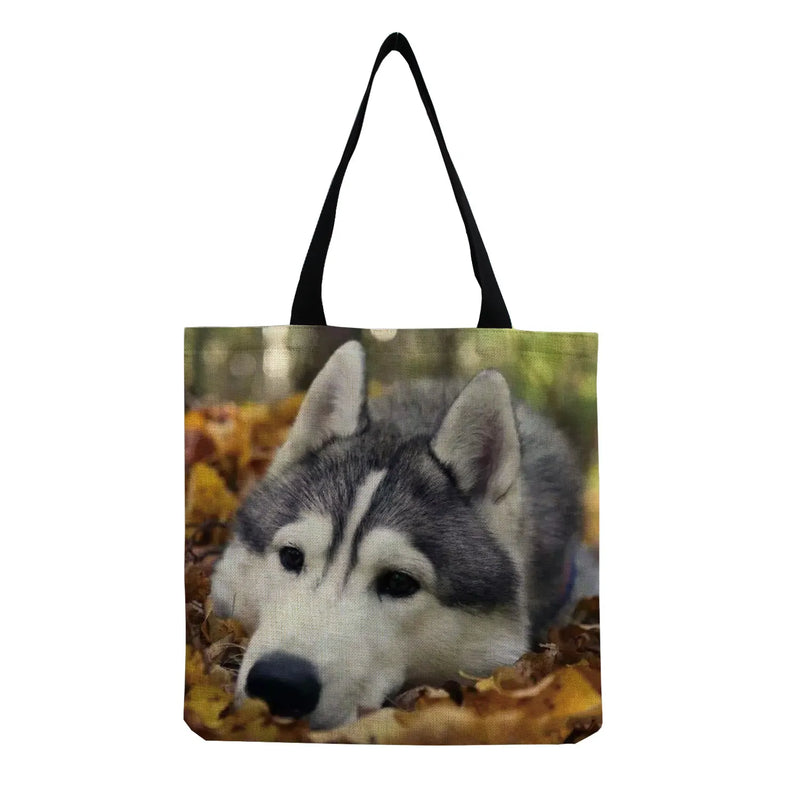 Dog Printed Women Shoulder Bag Eco-Friendly Storage Handbag