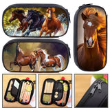Horse Print Cosmetic Bag Student Stationery Storage Women Portable Pencil Bags