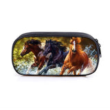 Horse Print Cosmetic Bag Student Stationery Storage Women Portable Pencil Bags