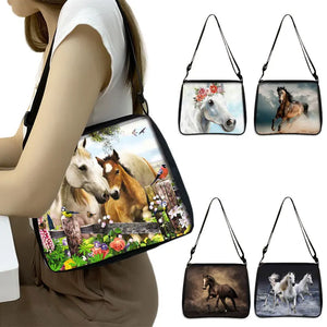 Horse Print Shoulder Bag Women Canvas Messenger Bag Retro Clutch