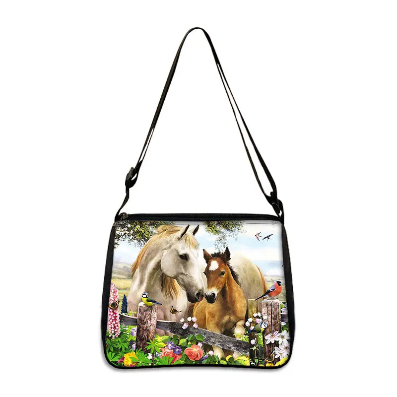 Horse Print Shoulder Bag Women Canvas Messenger Bag Retro Clutch