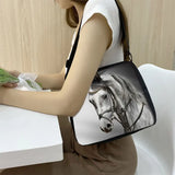 Horse Print Shoulder Bag Women Canvas Messenger Bag Retro Clutch