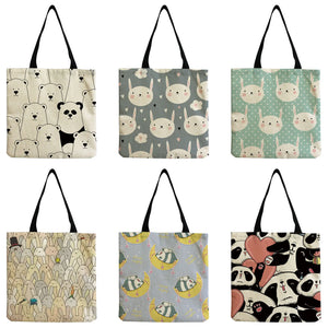 Panda Printed Cartoon Women Shoulder Bag Eco-Friendly Foldable Shopping Tote