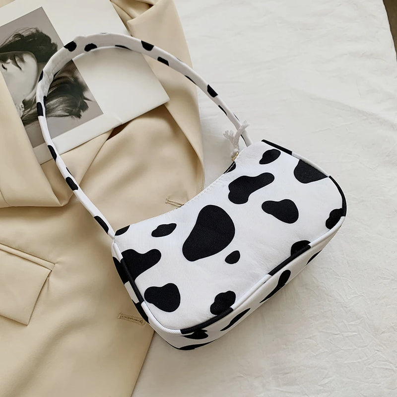 Animal Pattern Print Canvas Shoulder Underarm Bag Vintage Small Purse Handbags