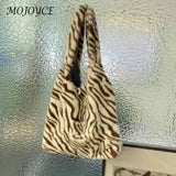 Leopard Cow Pattern Retro Handheld Shopping Bag Soft Fluffy Large Capacity