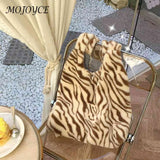 Leopard Cow Pattern Retro Handheld Shopping Bag Soft Fluffy Large Capacity