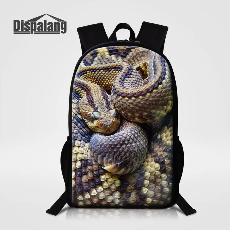 Snake Polyester Sublimation Printing School Backpack Men Daily Shoulder Bagpack