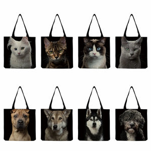 Funny Cat & Dog Tote Bag, Eco-Friendly Handbag