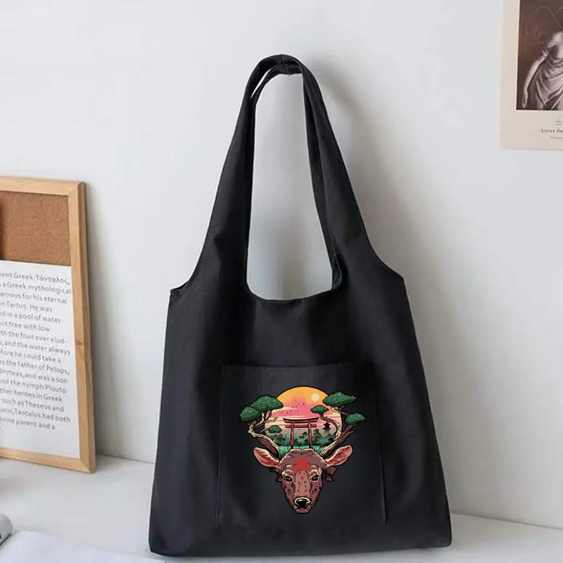 Animated Pattern Canvas Vest Bag Women Tote Bags Travel Shoulder Bag