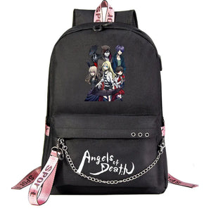 Anime Angel Death Backpack School Book Bags Travel Boys Girls Laptop USB Port