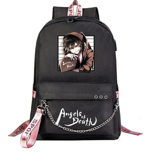 Anime Angel Death Backpack School Book Bags Travel Boys Girls Laptop USB Port