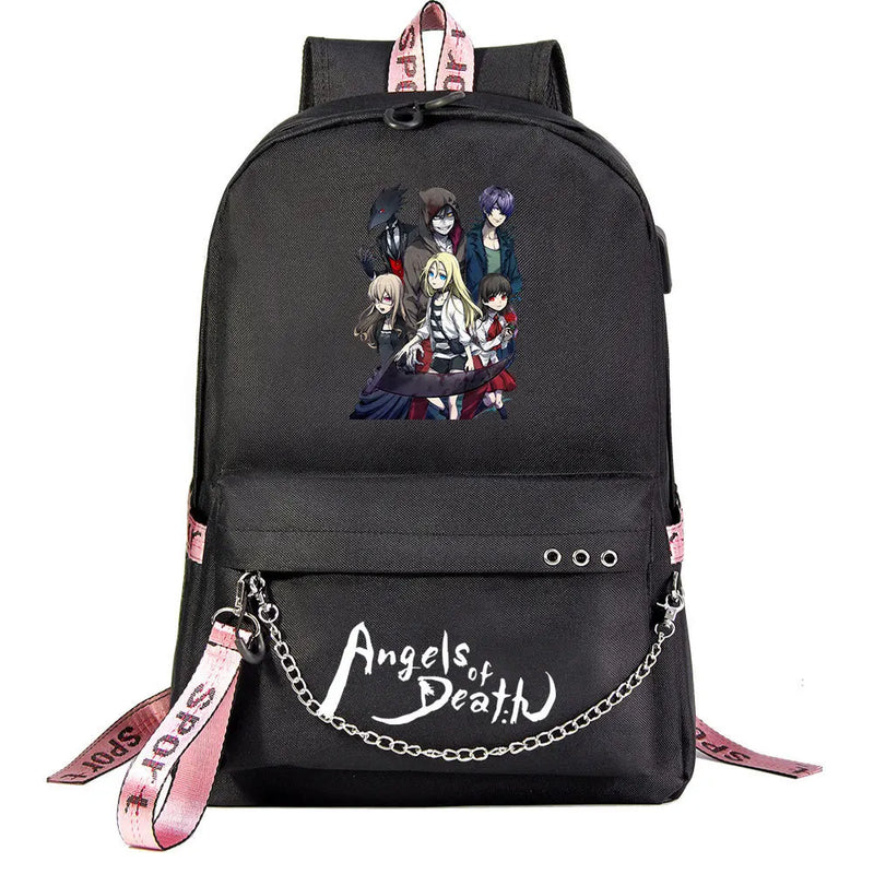 Anime Angel Death Backpack School Book Bags Travel Boys Girls Laptop USB Port