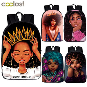 Anime Backpack Student Afro Lady Print Cartoon Shoulder Backbags Men Women