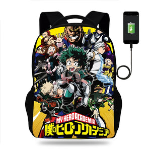 Anime Boku No Hero Academia Backpack School Bag USB Travel Knapsack