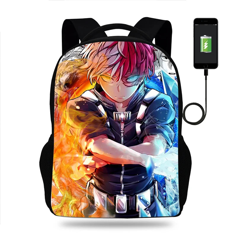 Anime Boku No Hero Academia Backpack School Bag USB Travel Knapsack