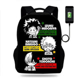 Anime Boku No Hero Academia Backpack School Bag USB Travel Knapsack
