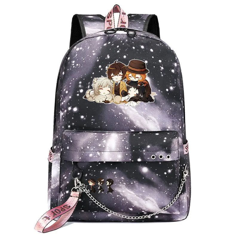 Anime Bungo Stray Dogs Canvas Backpack with USB Chain - School Book Bag