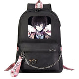 Anime Bungo Stray Dogs Canvas Backpack with USB Chain - School Book Bag